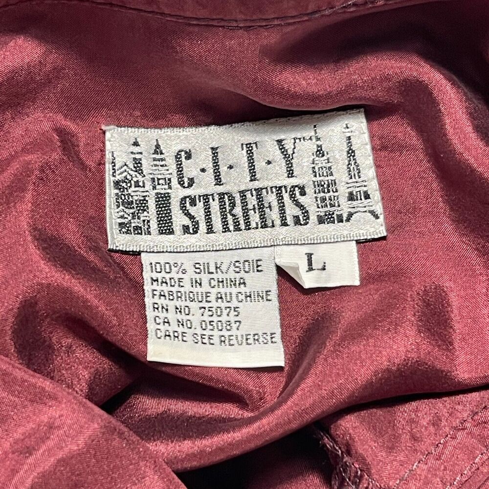 Vtg 80s City 100% Silk Tunic Top L Burgundy Blouse Button Up Romantic Boho Geek - Picture 6 of 7